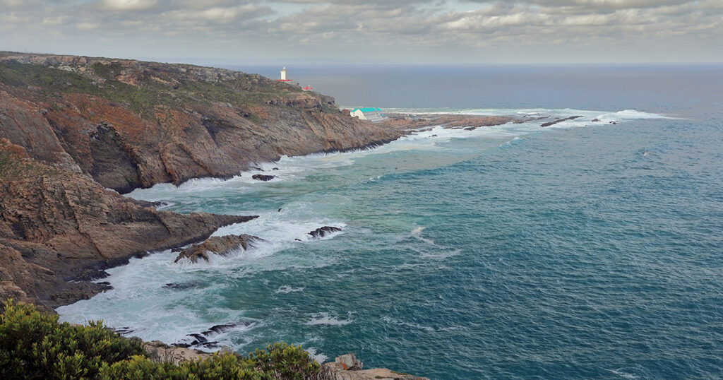 Cape St. Blaize lighthouse stands like a sentry on Mosselbay Point, gazing out to sea.