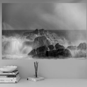 Salty spray plumes off the rocks at The Point, Mossel Bay.